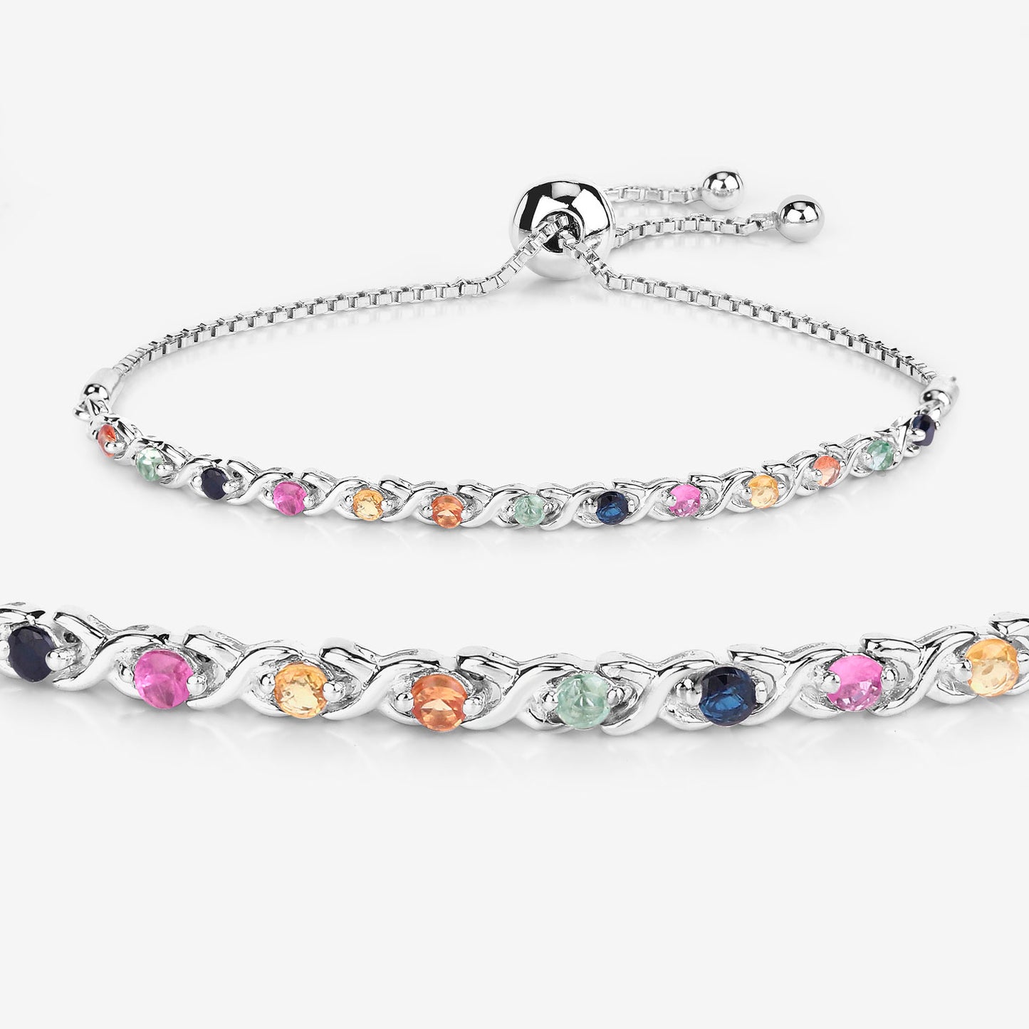Multicolor Sapphire Bracelet 0.78 Carats Sterling Silver
