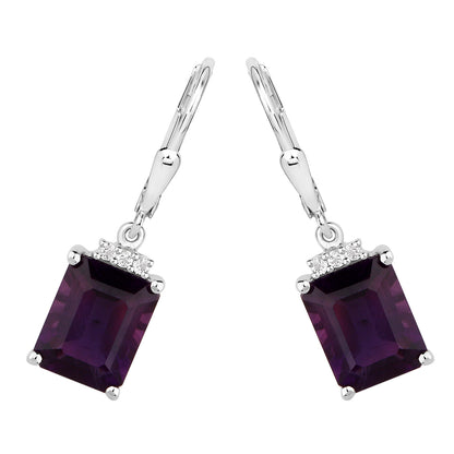 Amethyst Earrings With White Topaz 6.6 Carats Sterling Silver
