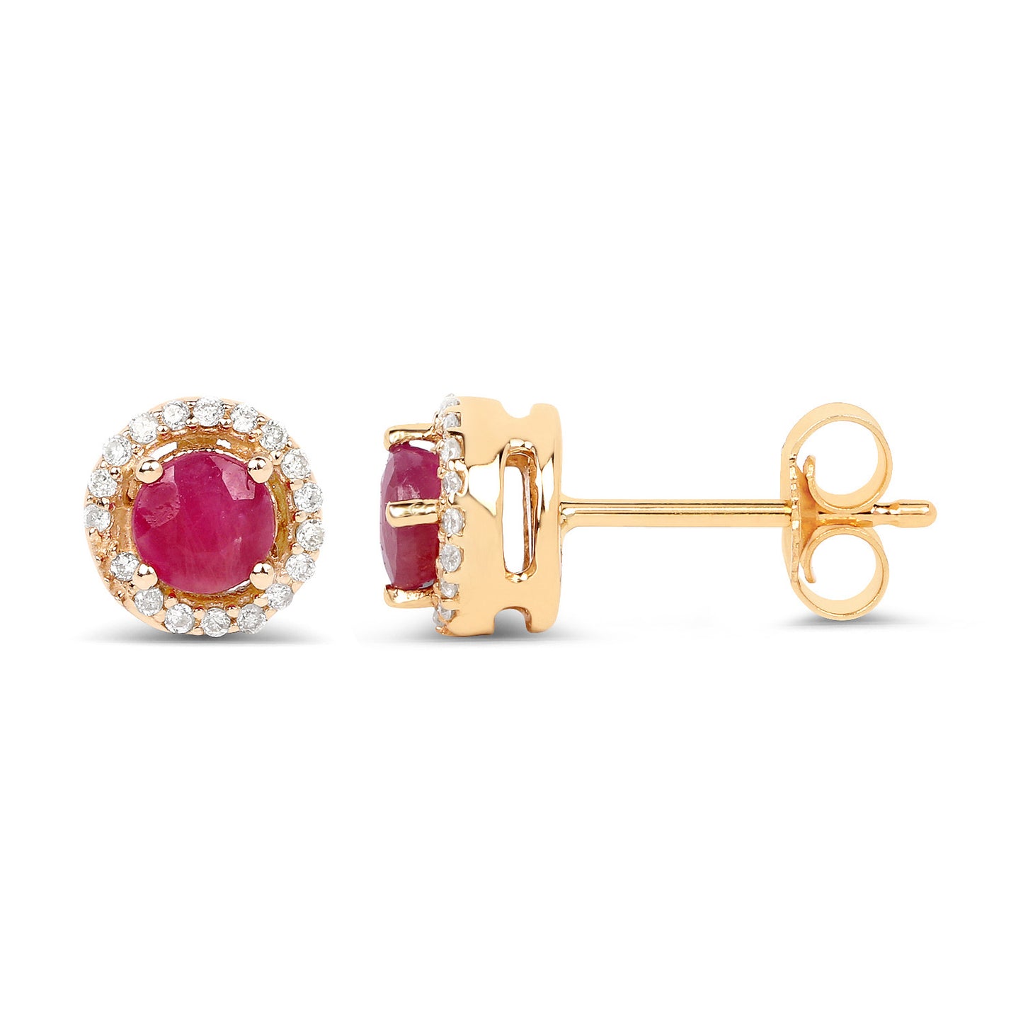 Natural Ruby Stud Earrings With Diamonds 0.68 Carats 14K Yellow Gold