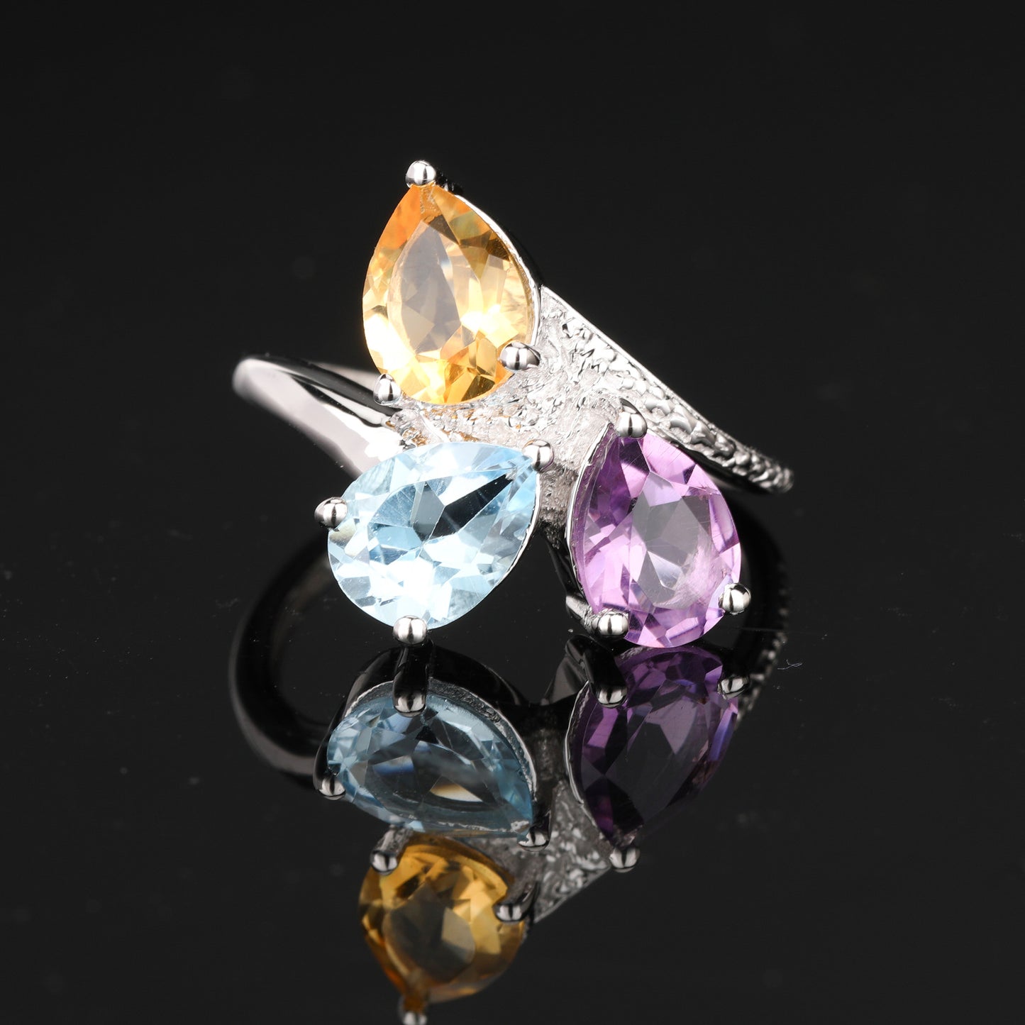 Amethyst Ring With Blue Topaz 2.95 Carats Sterling Silver