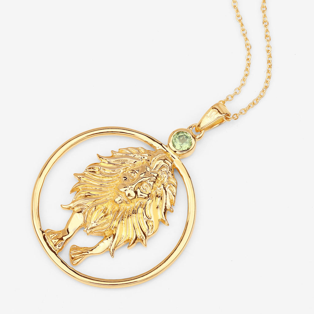 Peridot Leo Pendant 0.22 Carats Gold Plated Silver