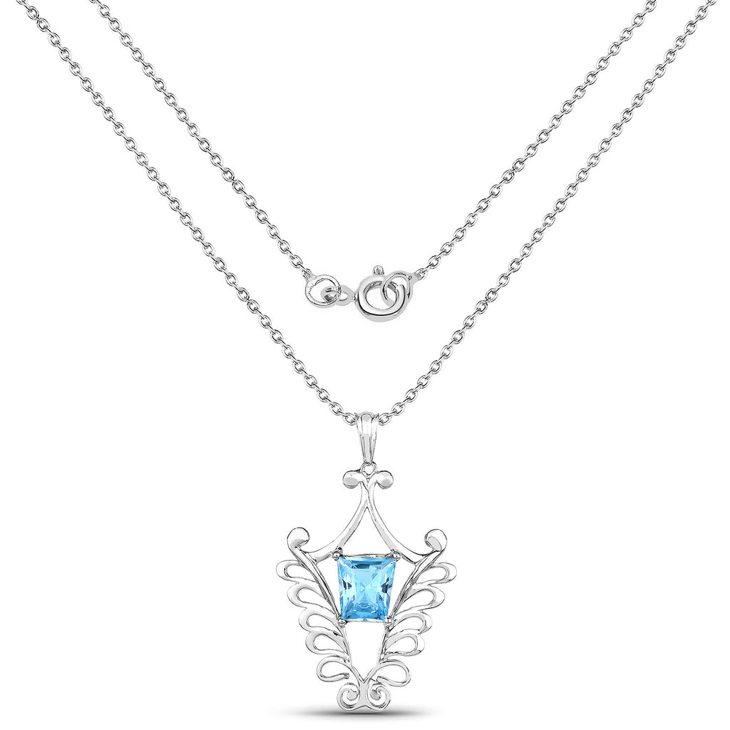 Swiss Blue Topaz Pendant 5.66 Carats Sterling Silver