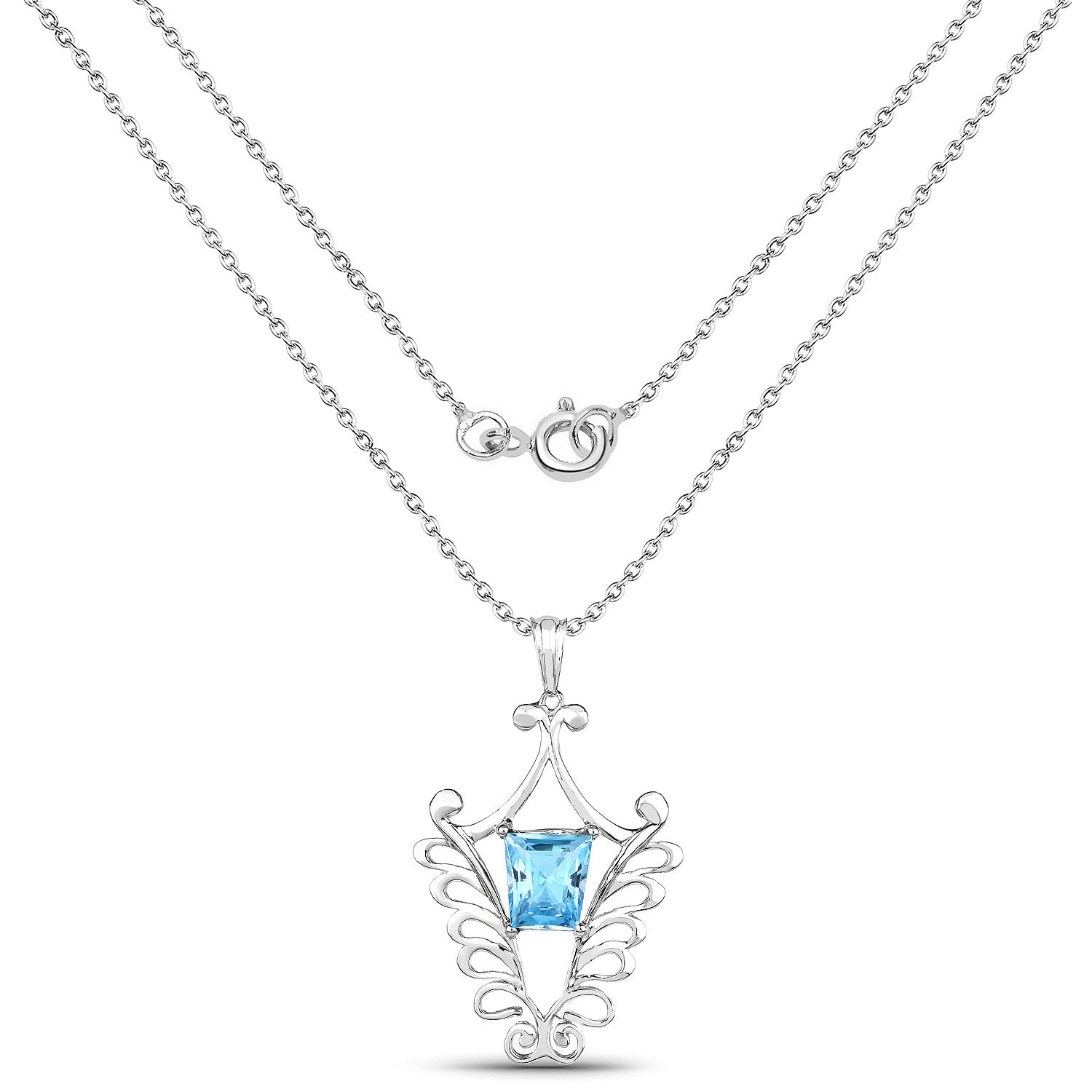 Swiss Blue Topaz Pendant 5.66 Carats Sterling Silver