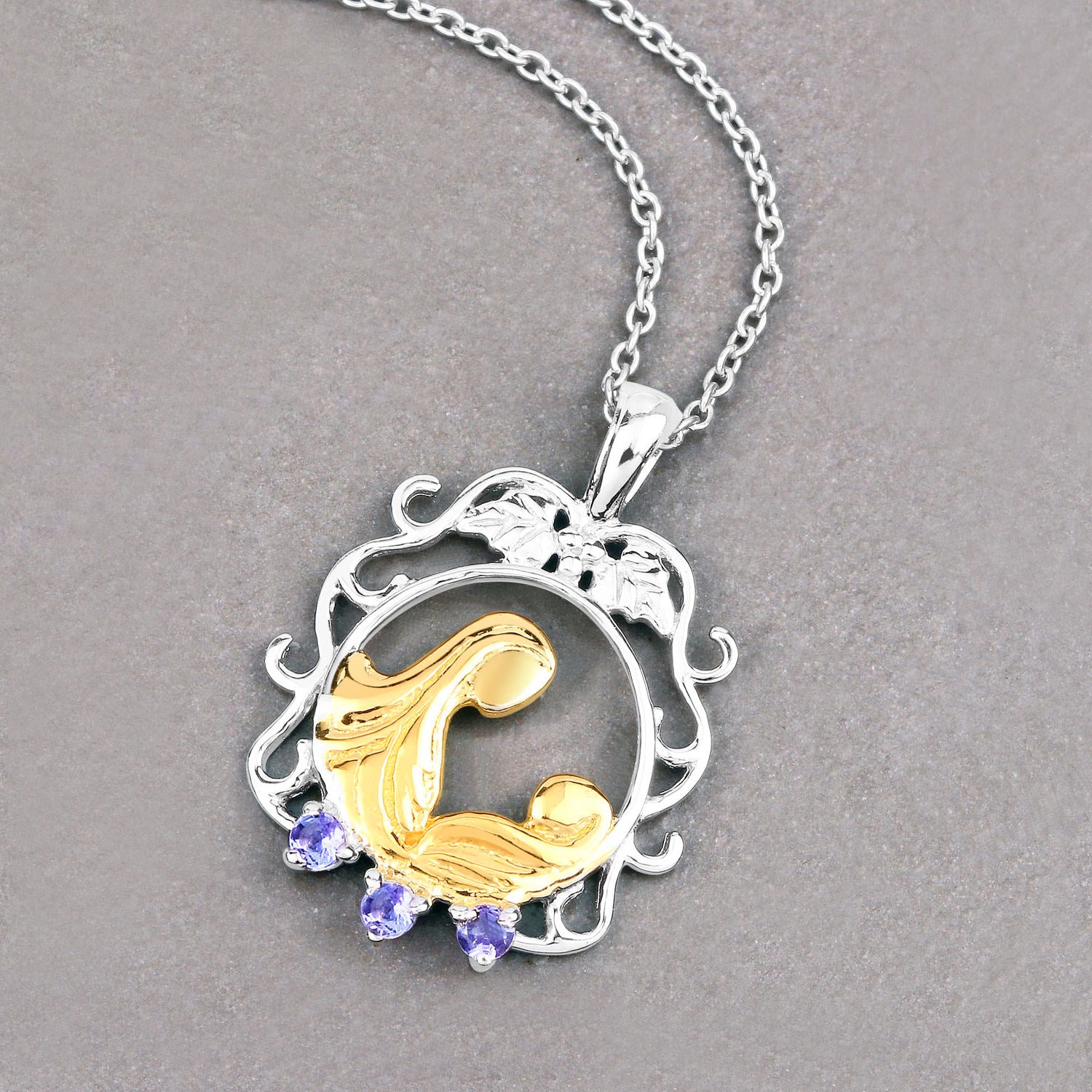 Tanzanite Mom Pendant 0.1 Carats Gold Plated Silver