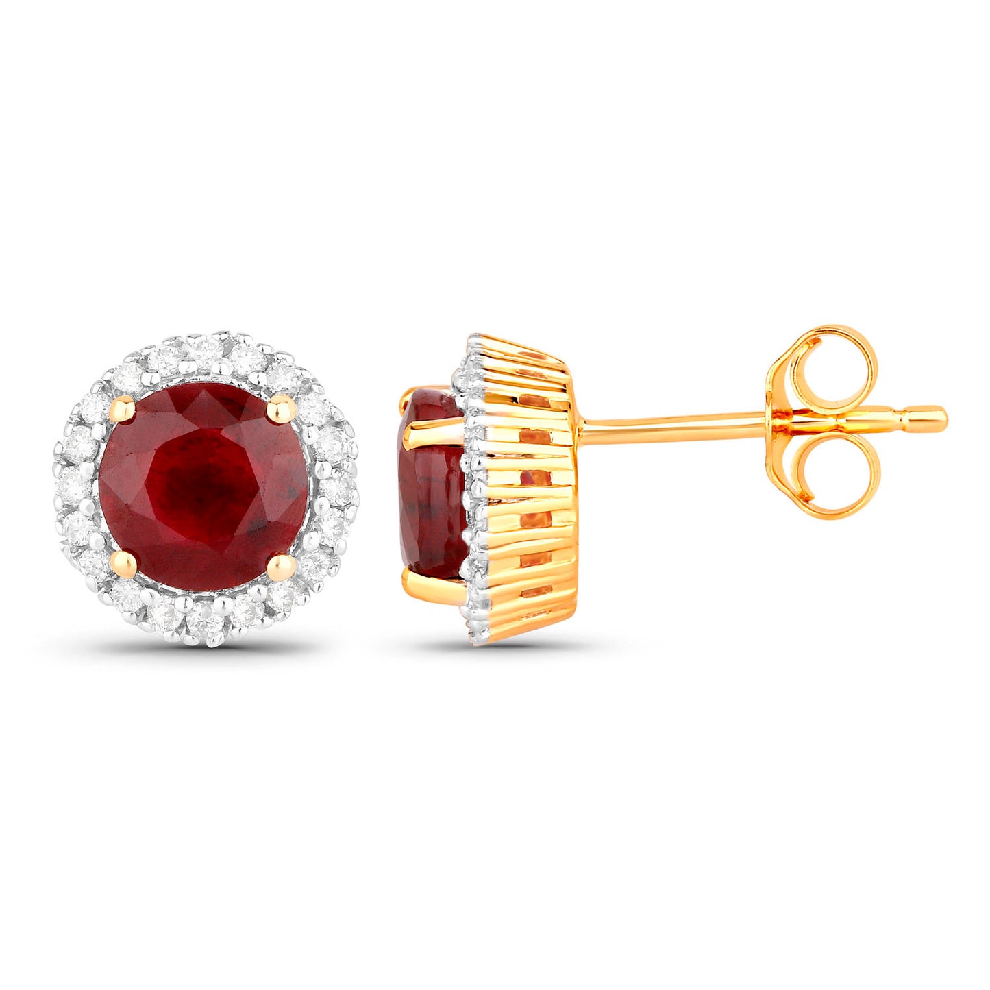 Ruby Earrings Diamonds 2.12 Carats 14K Yellow Gold