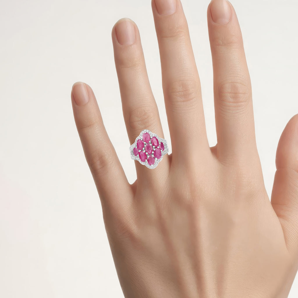 Ruby Ring With White Zircon 4.66 Carats Sterling Silver