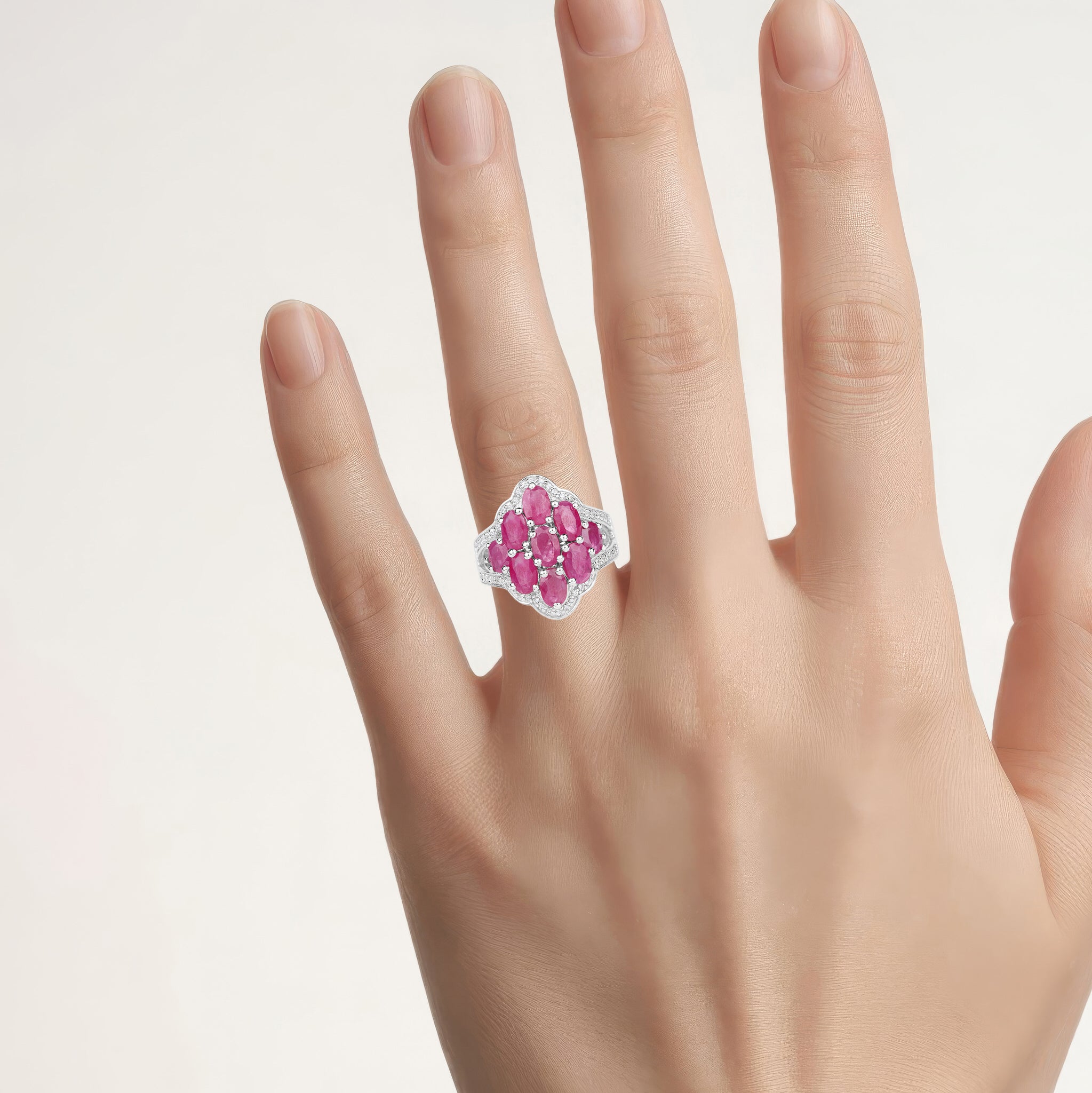 Ruby Ring With White Zircon 4.66 Carats Sterling Silver
