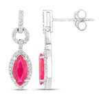 Ruby Earrings Diamonds 1.2 Carats 14K White Gold