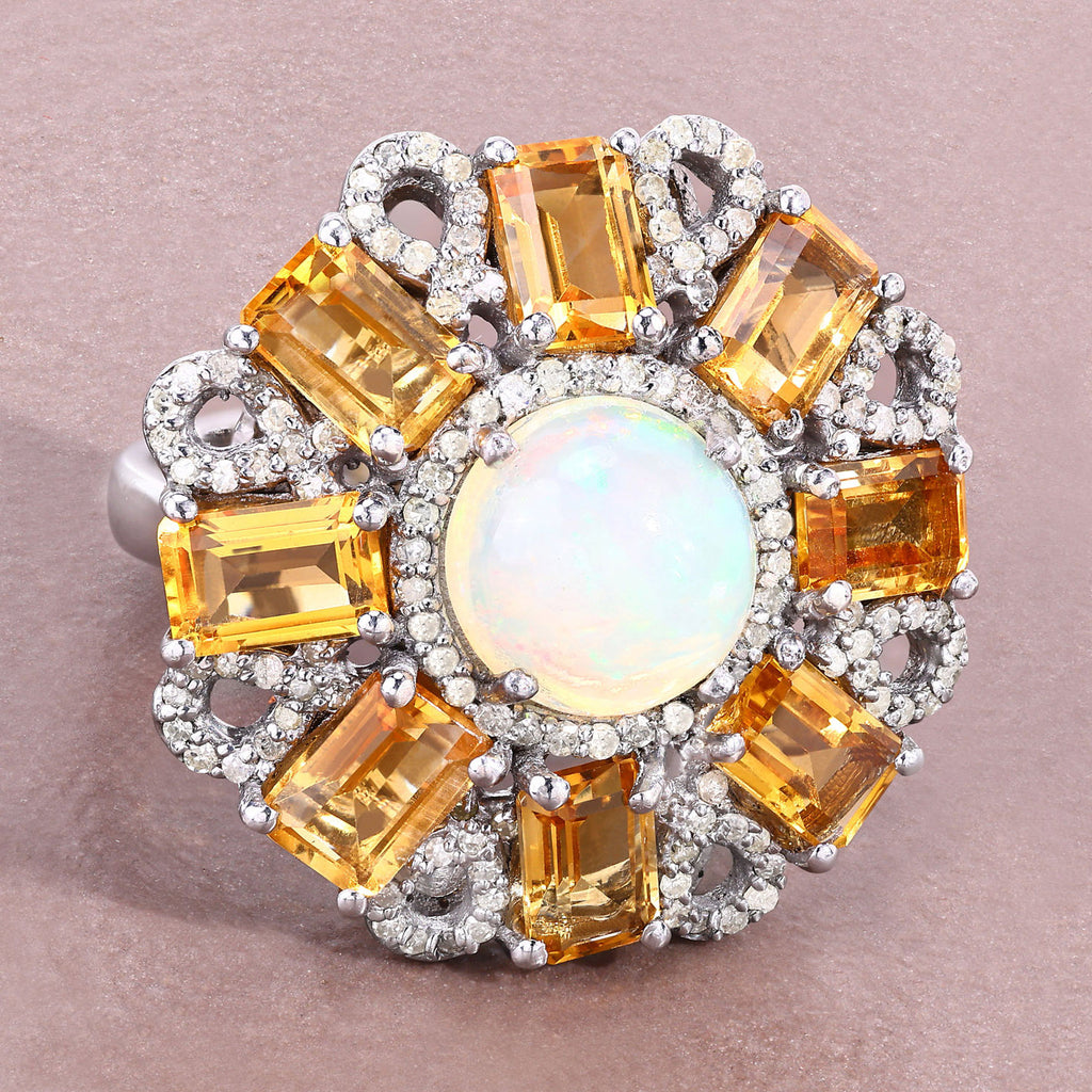 Opal Ring With Citrine 7.14 Carats Sterling Silver
