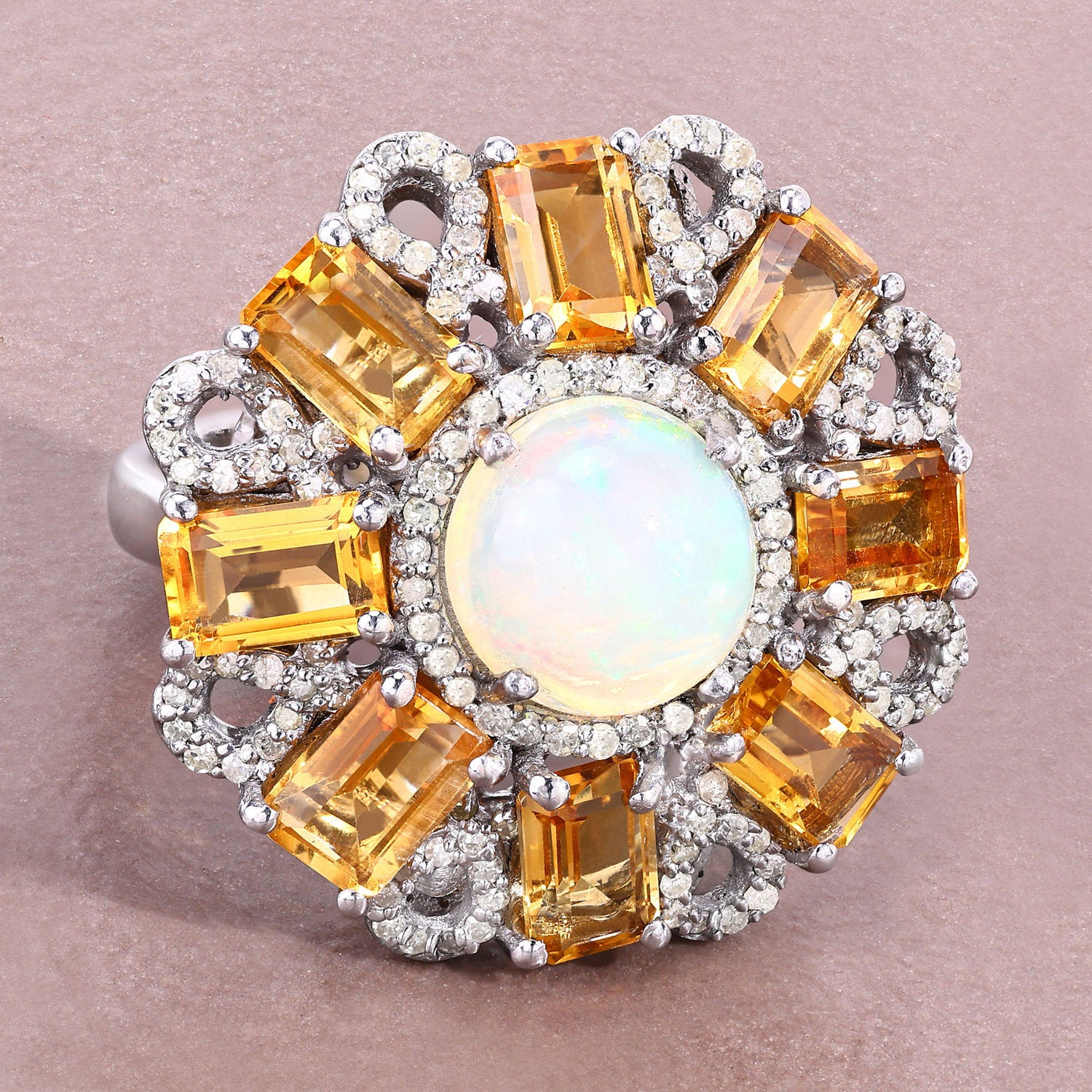 Opal Ring With Citrine 7.14 Carats Sterling Silver