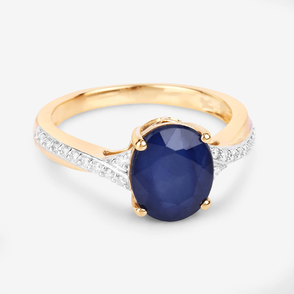 Blue Sapphire Ring With Diamonds 3.24 Carats 14K Yellow Gold
