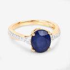 Blue Sapphire Ring With Diamonds 3.24 Carats 14K Yellow Gold