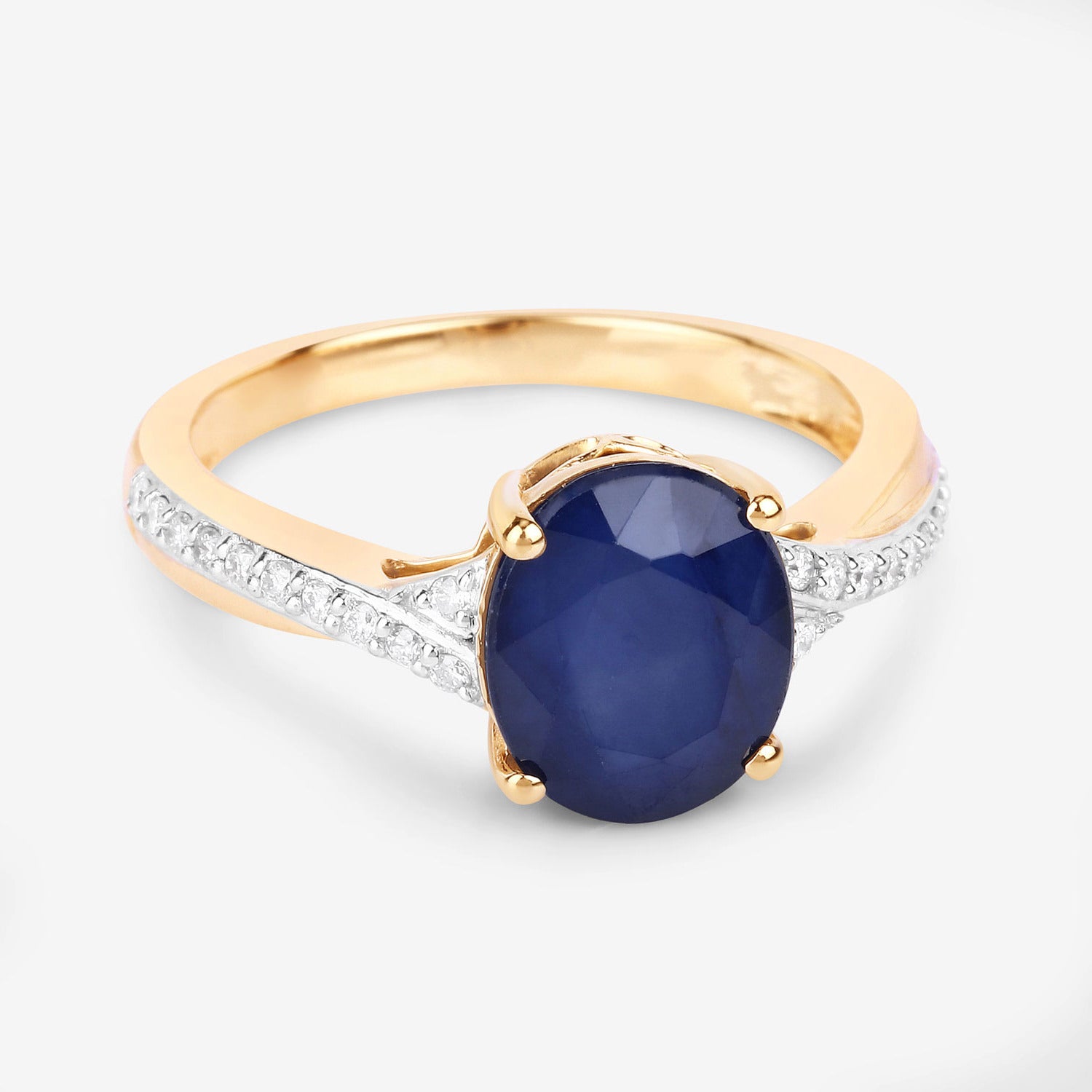 Blue Sapphire Ring With Diamonds 3.24 Carats 14K Yellow Gold