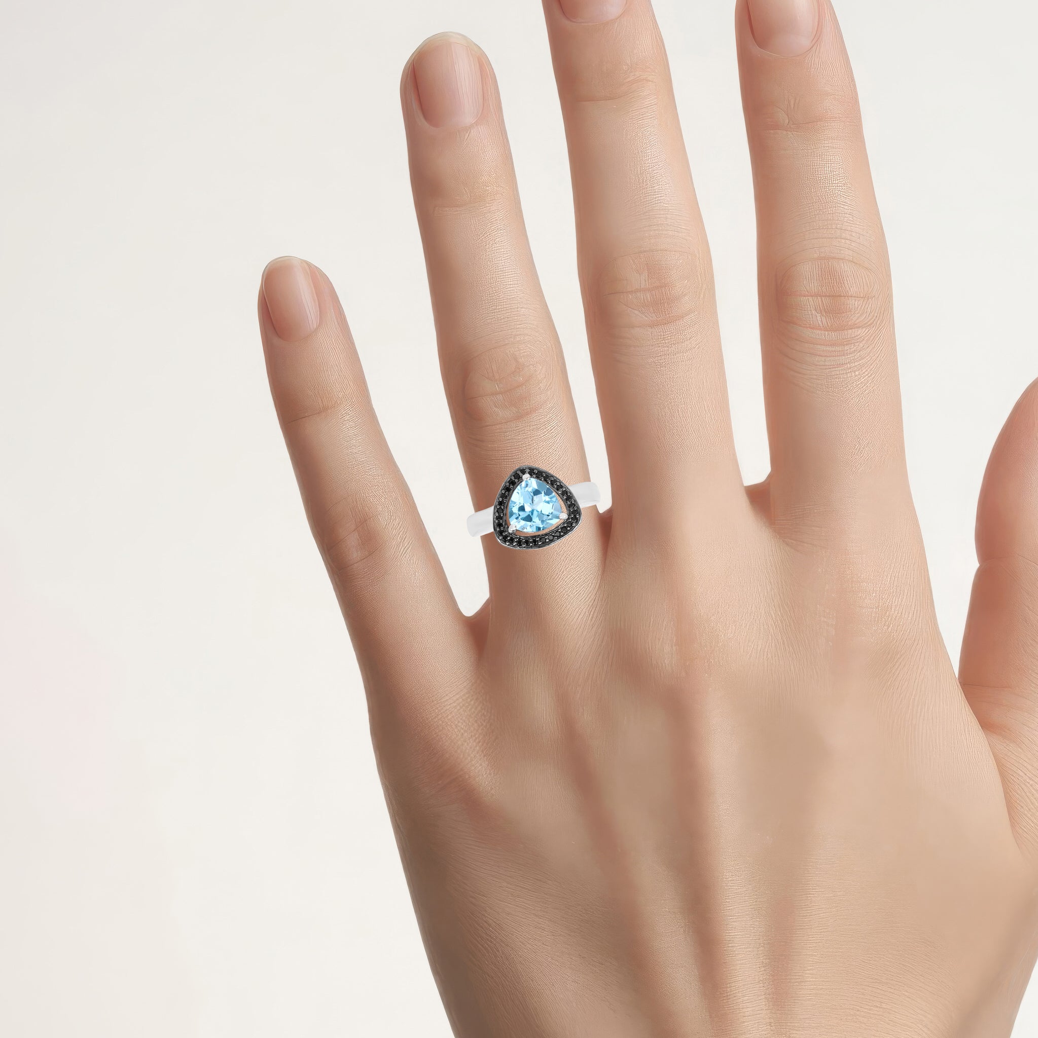 Swiss Blue Topaz Ring With Black Diamonds 2.02 Carats Sterling Silver