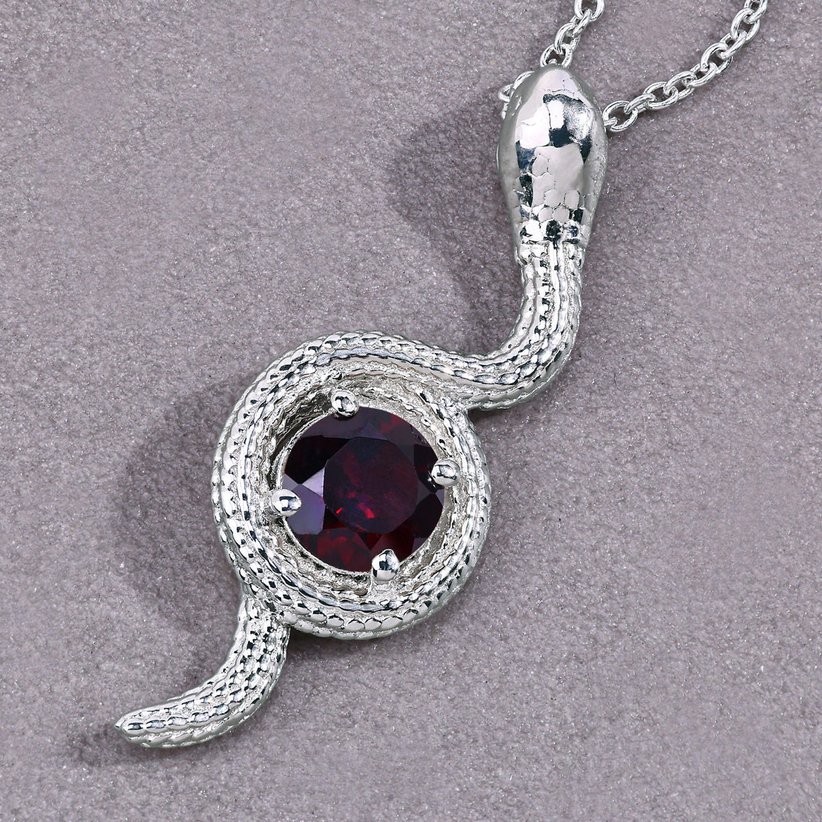Garnet Snake Pendant 0.98 Carats Sterling Silver