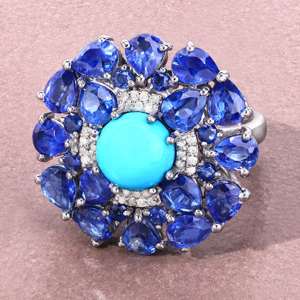 Natural Mixed Gemstones Ring 8.92 Carats Sterling Silver