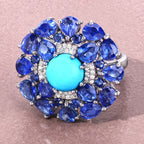 Natural Mixed Gemstones Ring 8.92 Carats Sterling Silver