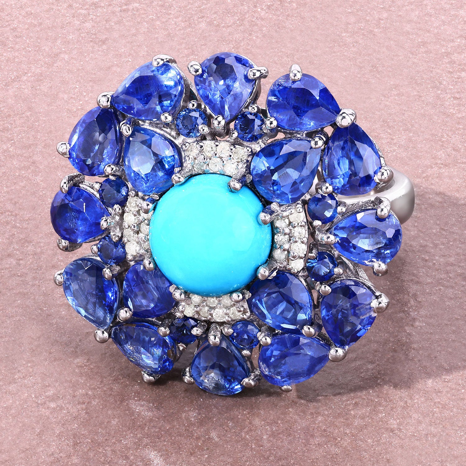 Natural Mixed Gemstones Ring 8.92 Carats Sterling Silver
