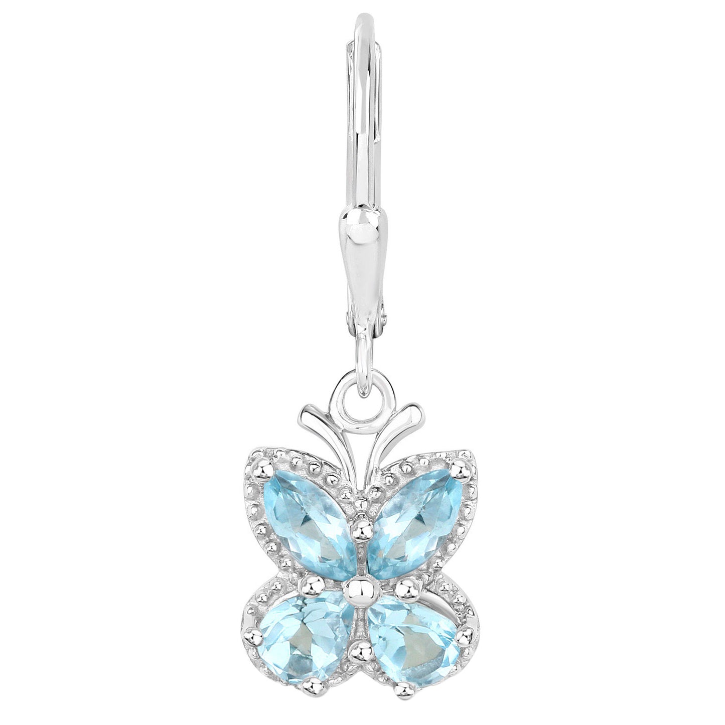 Blue Topaz Butterfly Earrings 2.58 Carats Sterling Silver