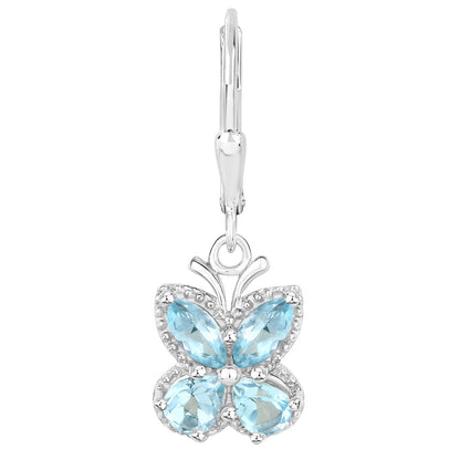 Blue Topaz Butterfly Earrings 2.58 Carats Sterling Silver