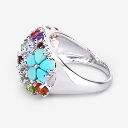 Multicolor Gemstones Cluster Flower Ring 4.06 Carats