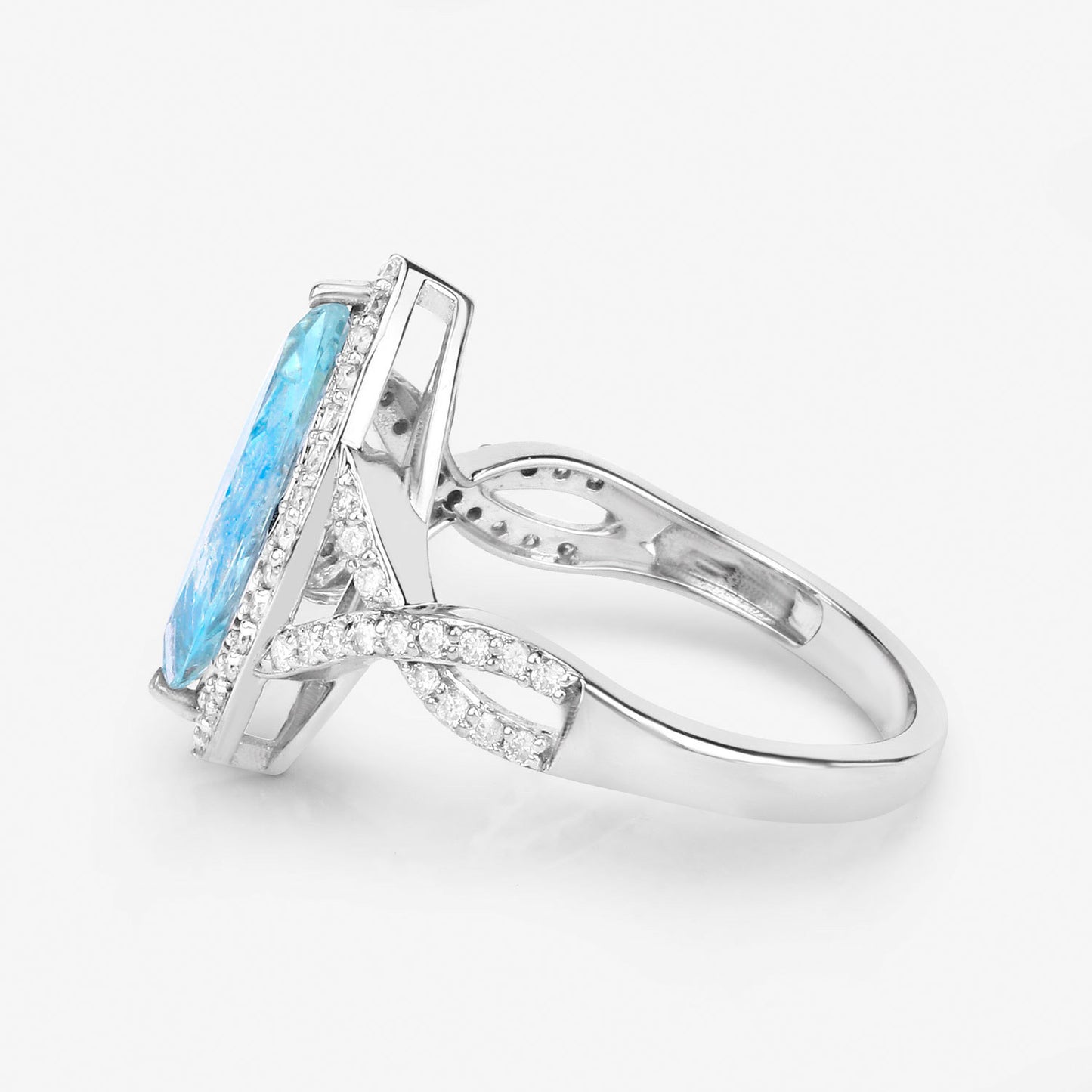 Aquamarine Ring With Diamonds 2.24 Carats 14K White Gold