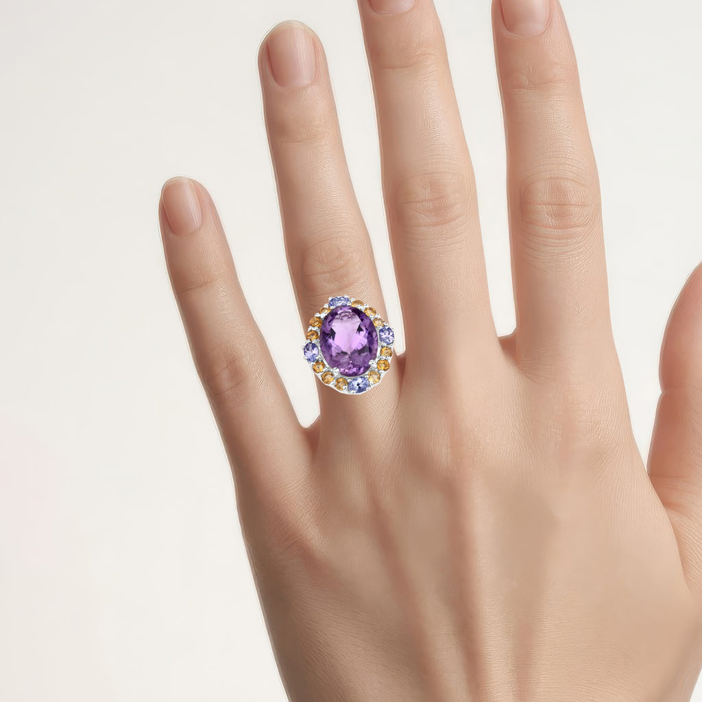 Amethyst Ring With Citrine 9.6 Carats Sterling Silver