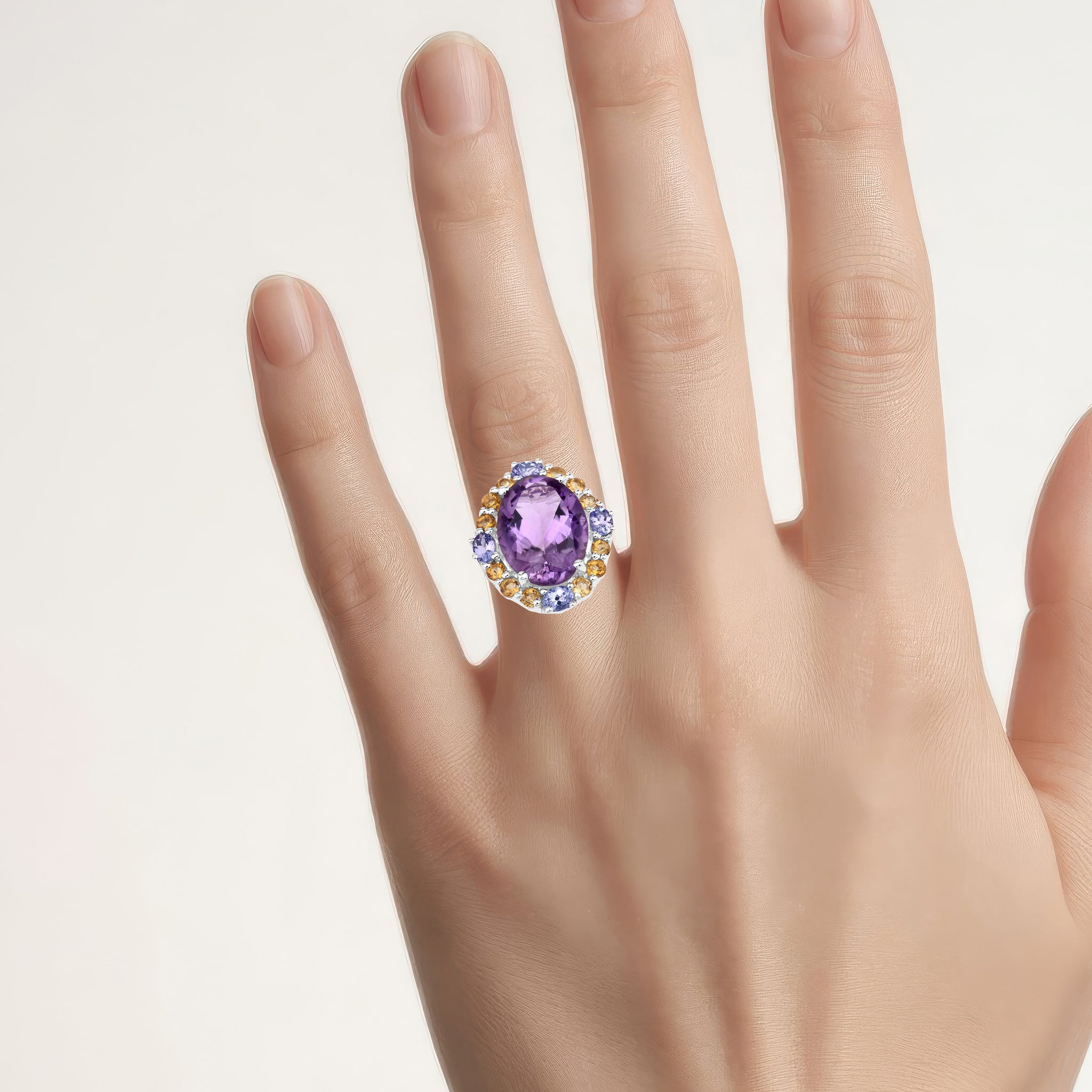 Amethyst Ring With Citrine 9.6 Carats Sterling Silver