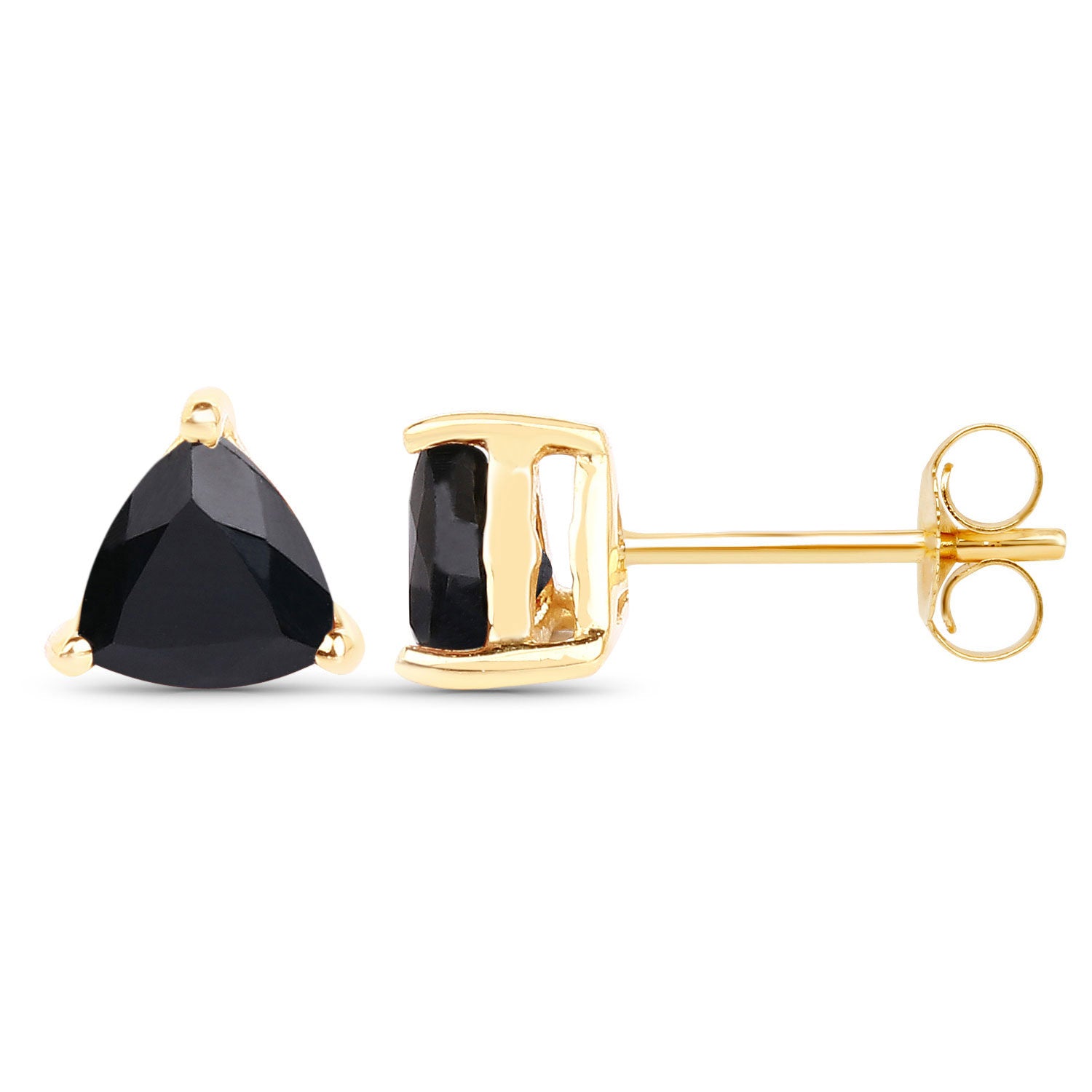 Black Sapphire Stud Earrings 0.68 Carats 14K Yellow Gold