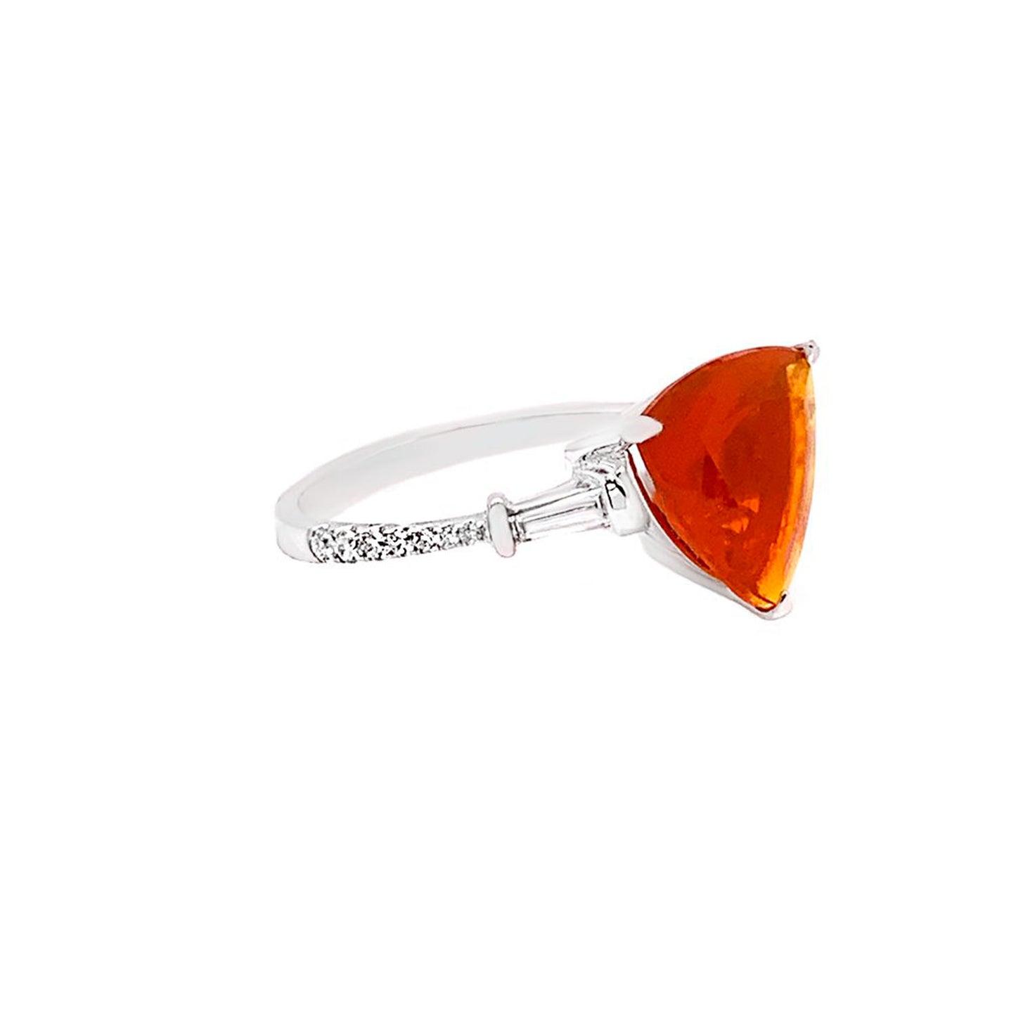 Fire Opal Ring With Diamonds 2.71 Carats 14K White Gold