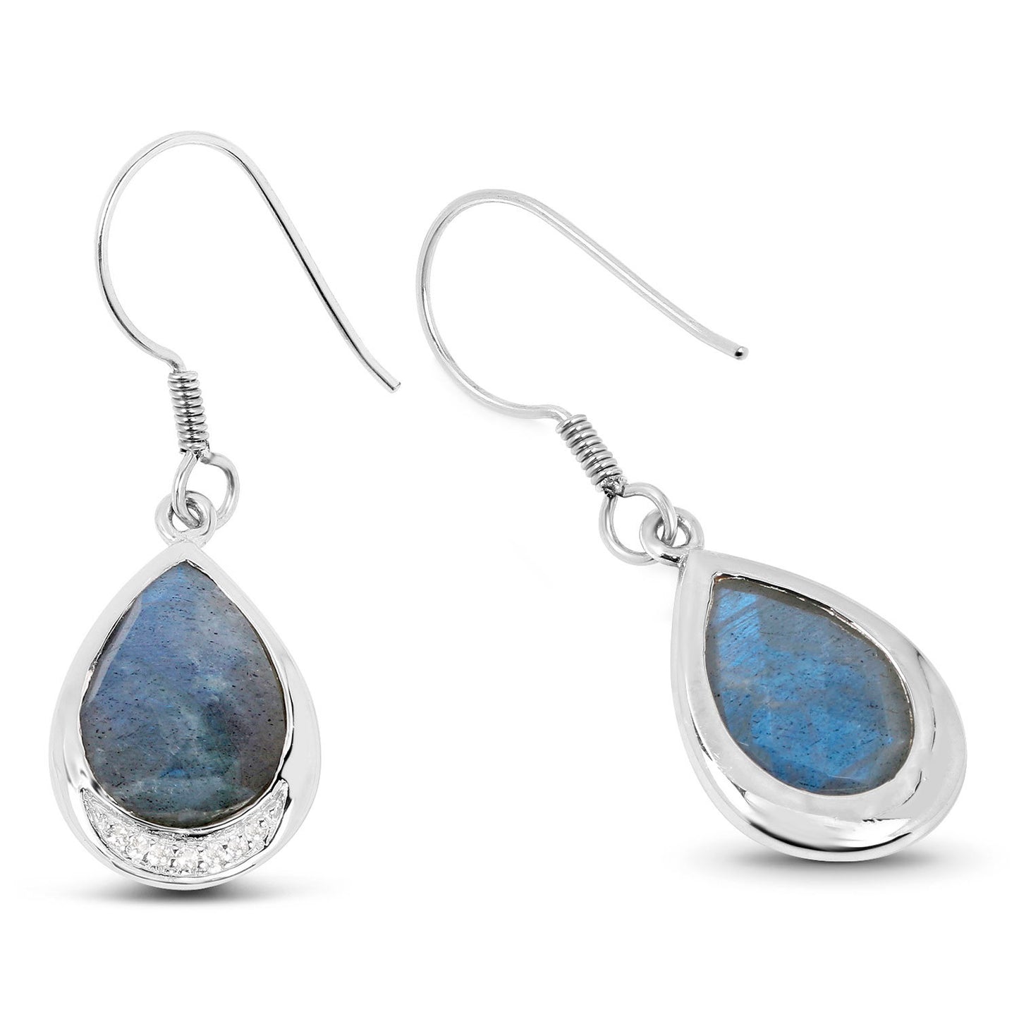 Labradorite Earrings With White Topaz 9.10 Carats Sterling Silver