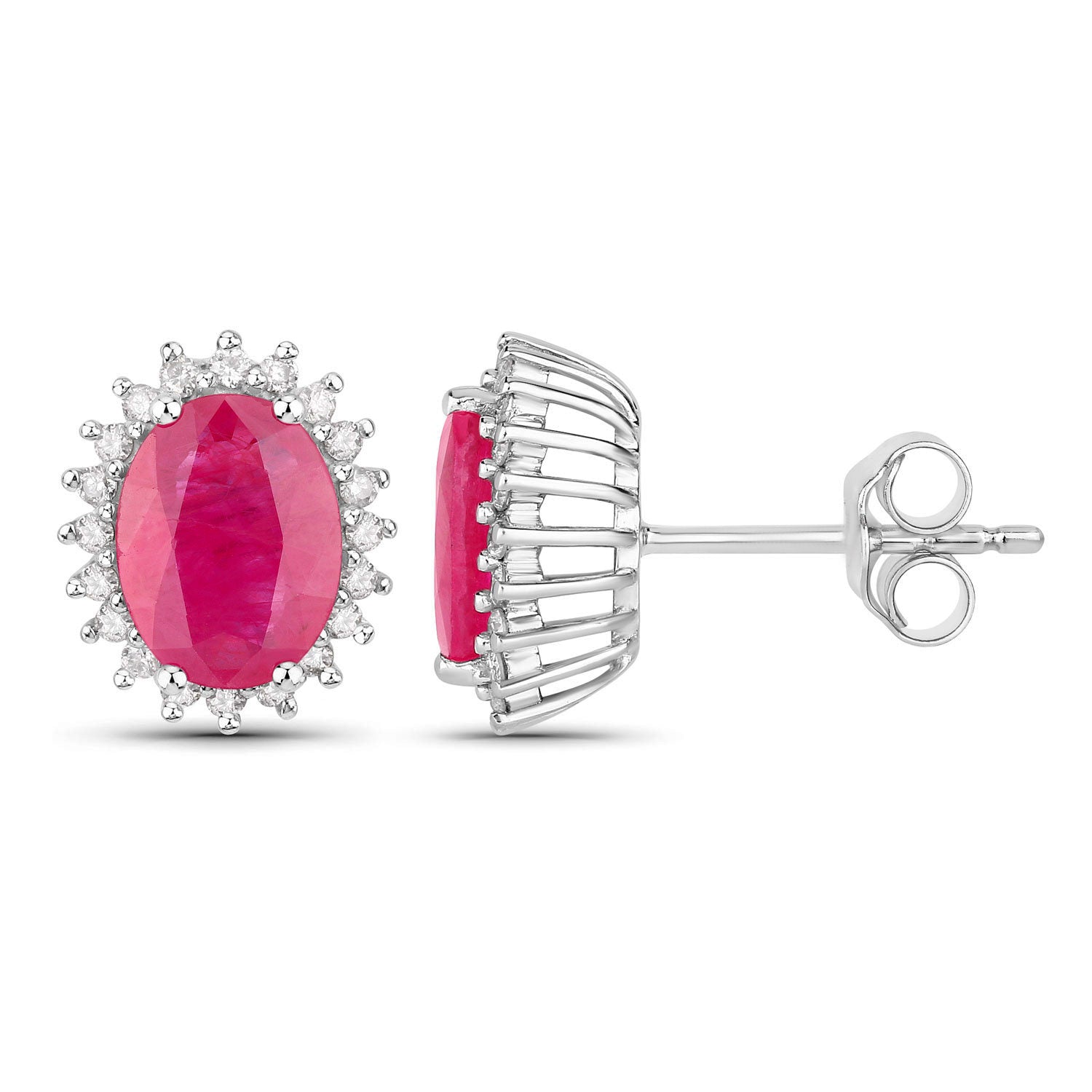 Ruby Earrings Diamonds 3.12 Carats 14K White Gold