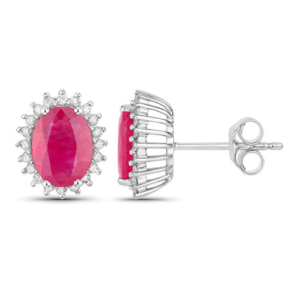 Ruby Earrings Diamonds 3.12 Carats 14K White Gold
