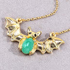 Emerald Bat Necklace With Black Spinel 1.06 Carats Gold Plated Silver