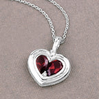Garnet Heart Pendant With White Topaz 2.62 Carats Sterling Silver