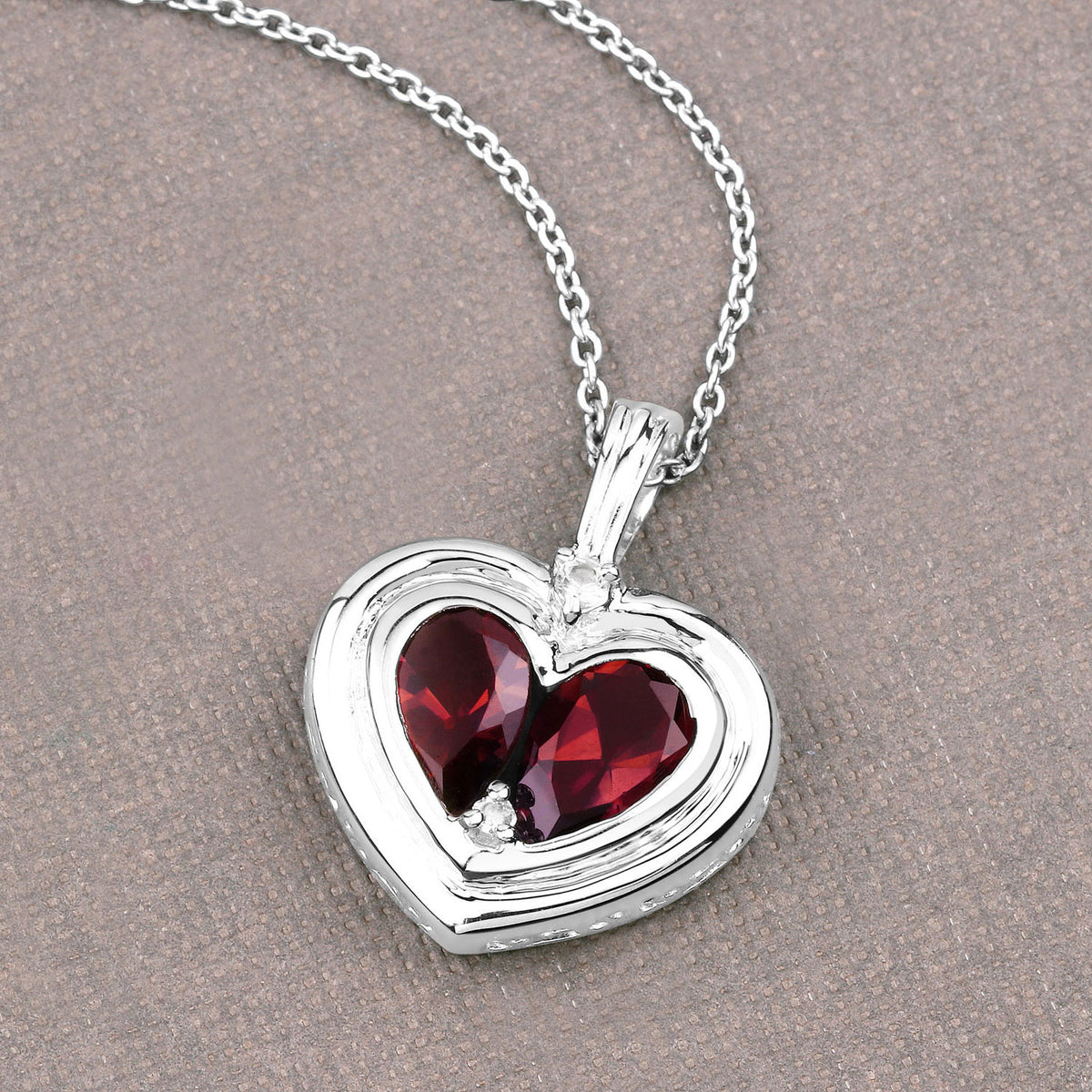 Garnet Heart Pendant With White Topaz 2.62 Carats Sterling Silver