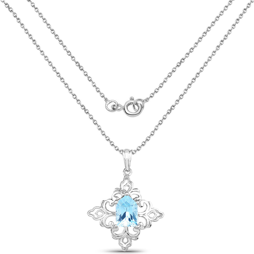 Swiss Blue Topaz Pendant 6.08 Carats Sterling Silver