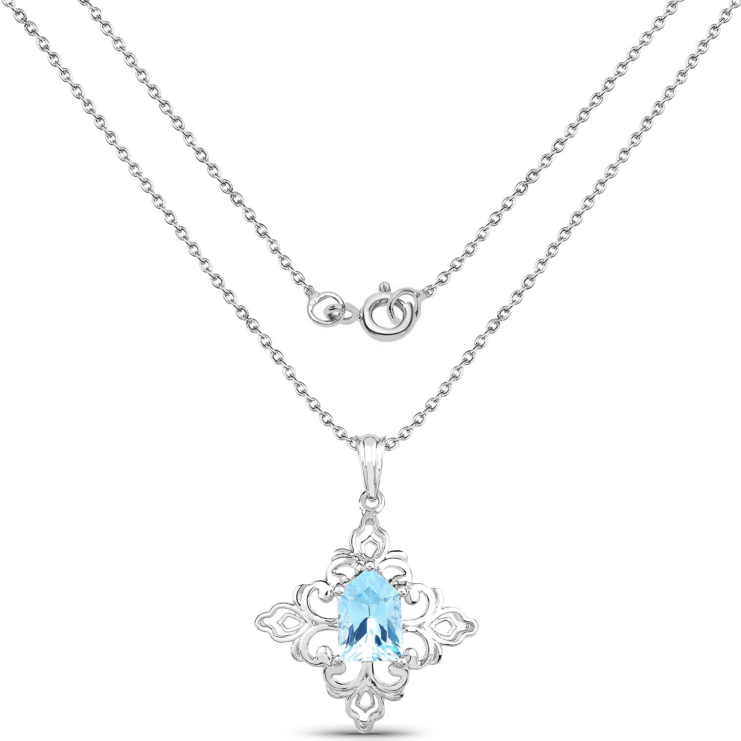 Swiss Blue Topaz Pendant 6.08 Carats Sterling Silver