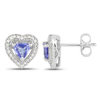Natural Tanzanite Heart Earrings With Diamonds 1.16 Carats Sterling Silver