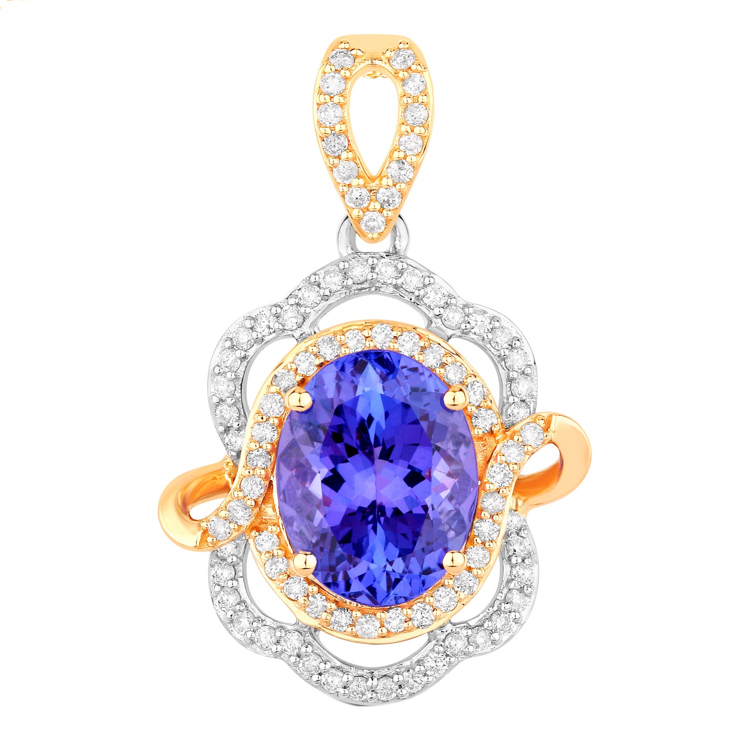 Tanzanite Pendant Necklace Diamonds 4.6 Carats 14K Gold