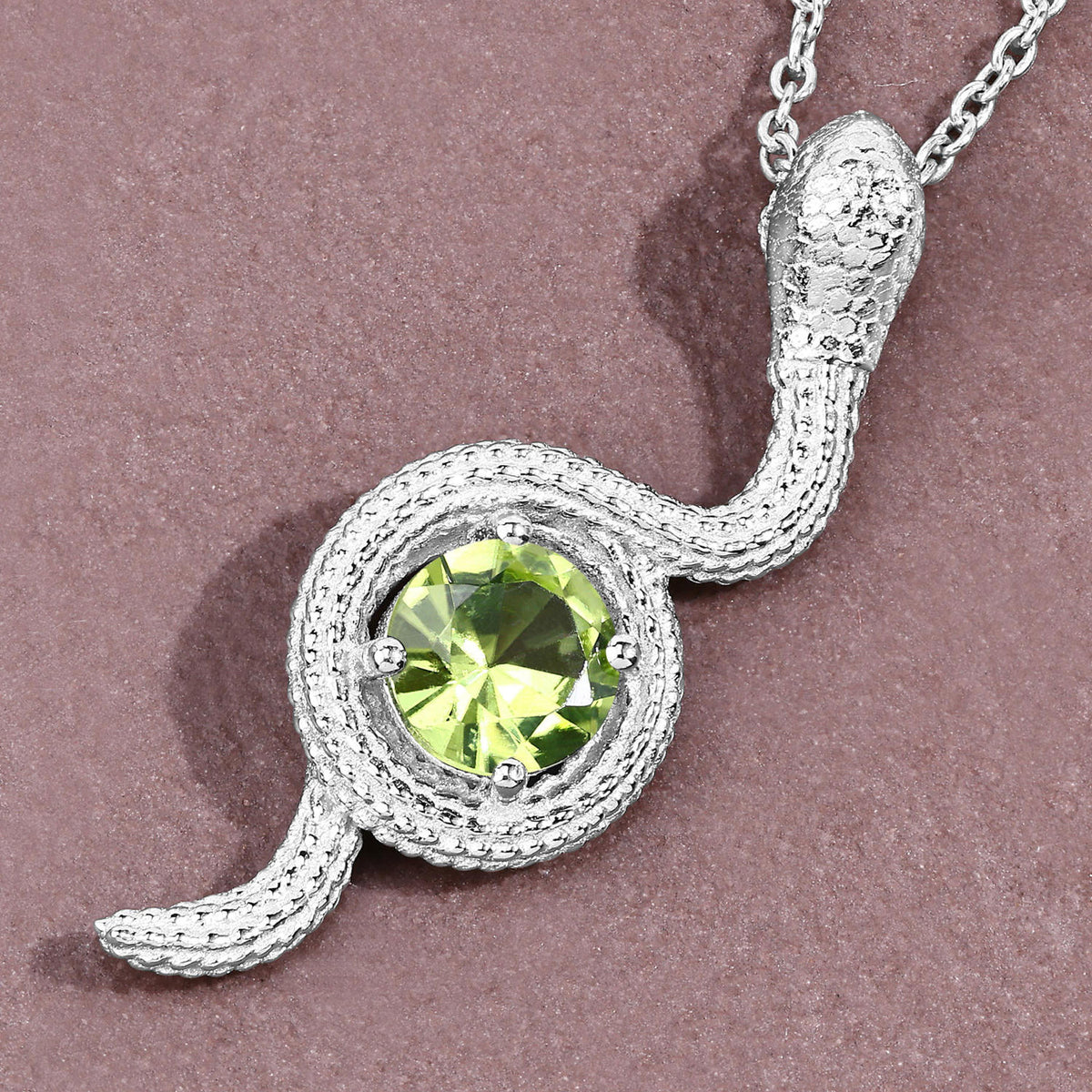 Peridot Snake Pendant 0.78 Carats Sterling Silver