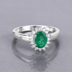 Zambian Emerald Ring With Diamonds 0.82 Carats 14K White Gold