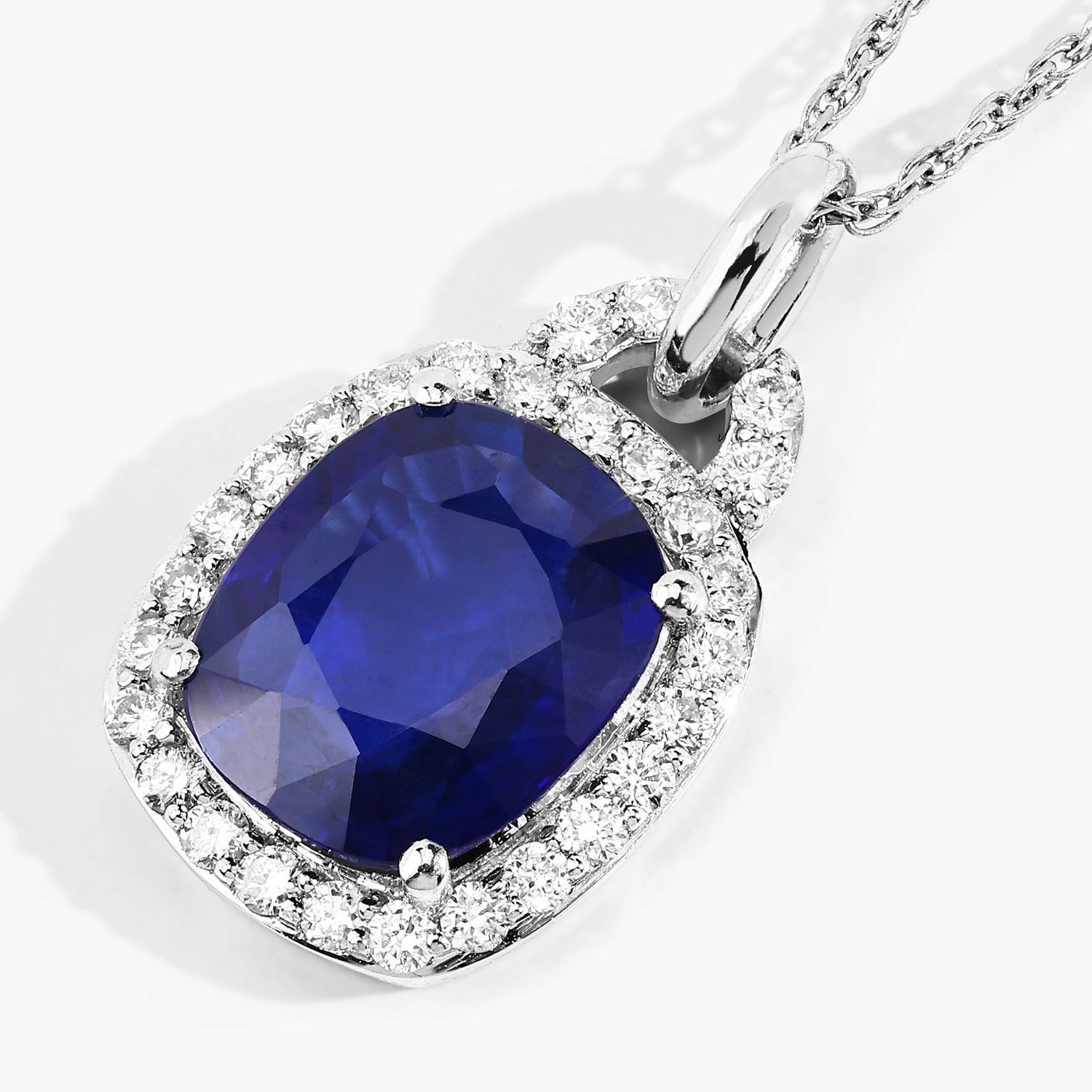 Blue Sapphire Pendant With Diamonds 2.16 Carats 18K White Gold