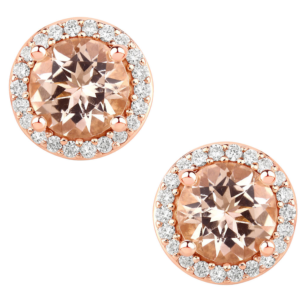 Morganite Stud Earrings With Diamonds 1.56 Carats 14K Rose Gold