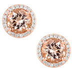 Morganite Stud Earrings With Diamonds 1.56 Carats 14K Rose Gold