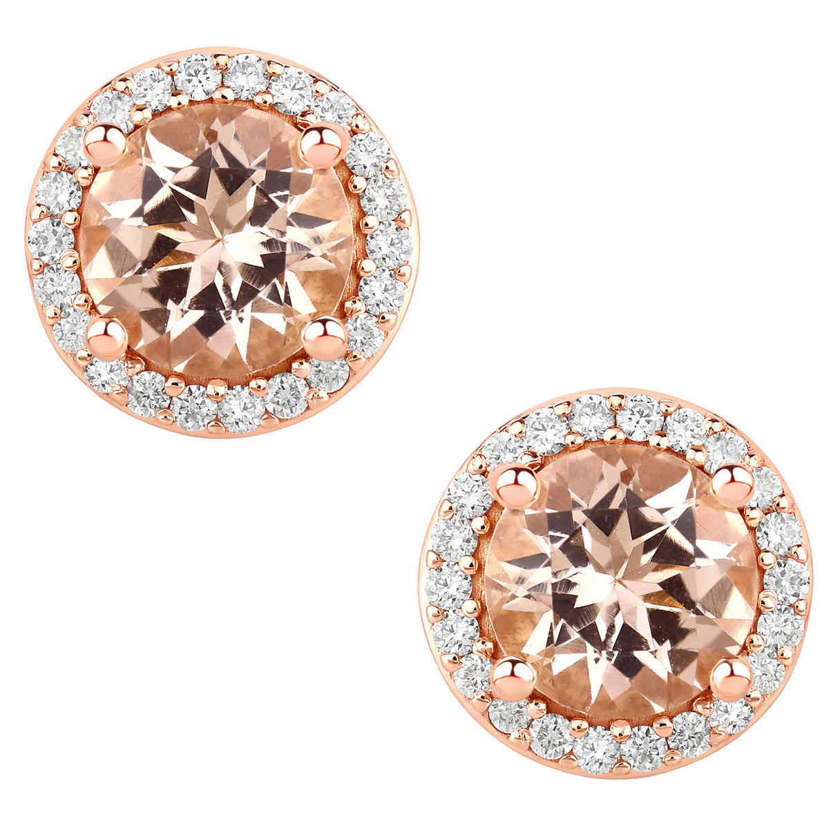 Morganite Stud Earrings With Diamonds 1.56 Carats 14K Rose Gold