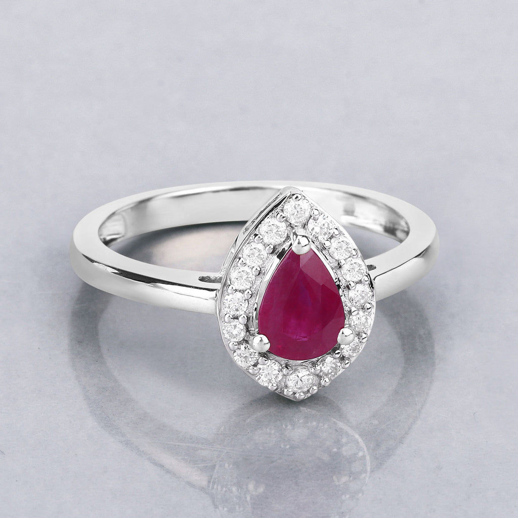 Ruby Ring With Diamonds 0.86 Carats 14K White Gold