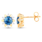 Natural Blue Sapphire Earrings With Diamonds 1.84 Carats 14K Yellow Gold