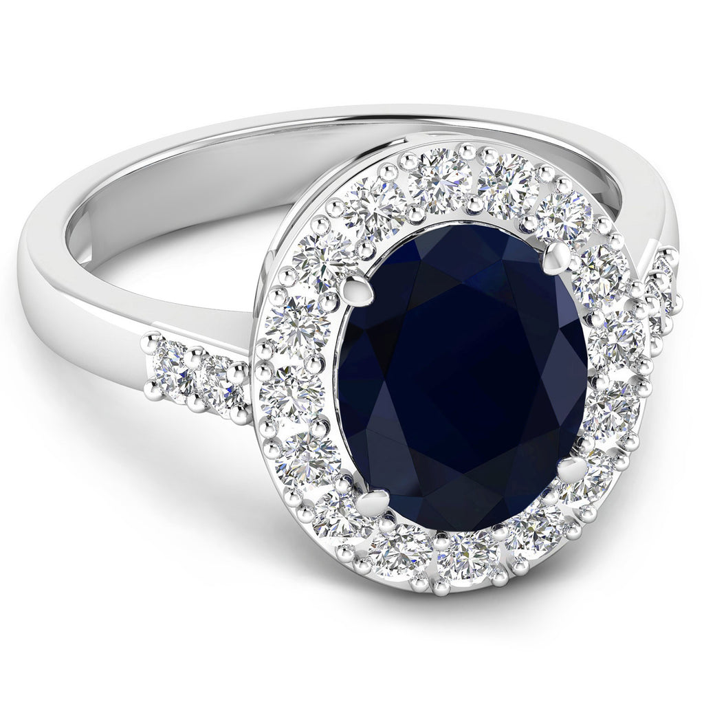 Blue Sapphire Ring With Diamonds 3.66 Carats 14K White Gold