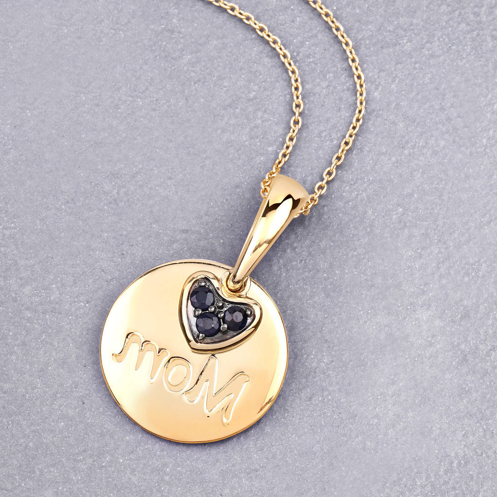 Blue Sapphire Mother Pendant 0.18 Carats Gold Plated Silver
